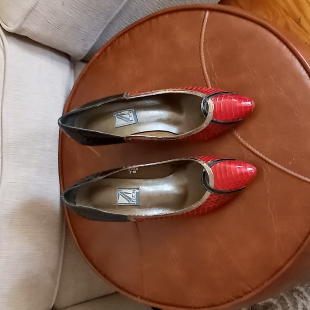 Faux snake skin pumps